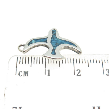 Old Pawn 925 Sterling Silver Vintage Real Turquoise Inlay Seagull Charm Pendant