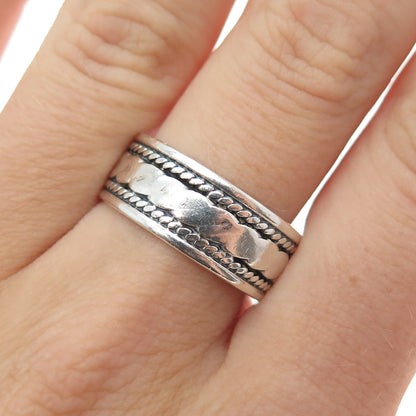 925 Sterling Silver Vintage Roped Oxidized Band Ring Size 8