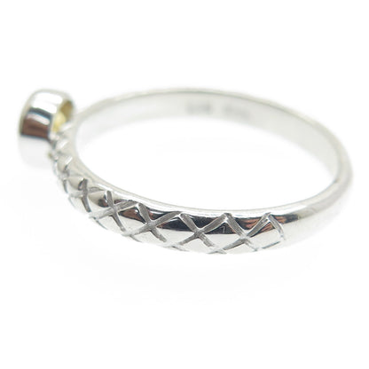 925 Sterling Silver Real Round-Cut Citrine Gemstone Wicker Ring Size 7.75