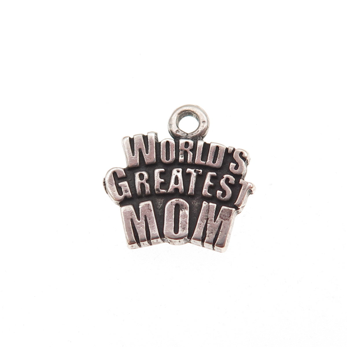 925 Sterling Silver Vintage World's Greatest Mom Oxidized Charm Pendant