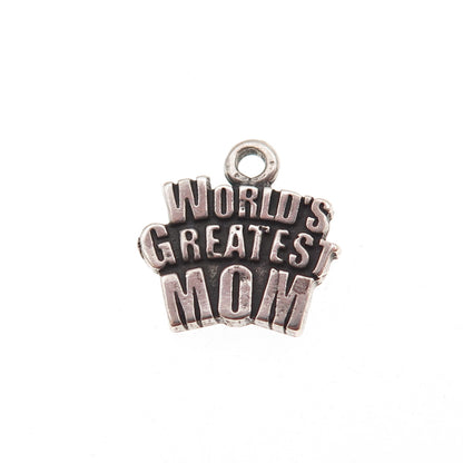 925 Sterling Silver Vintage World's Greatest Mom Oxidized Charm Pendant