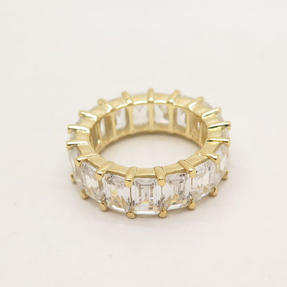 925 Sterling Silver Gold Plated Emerald-Cut C Z Band Ring Size 6.75