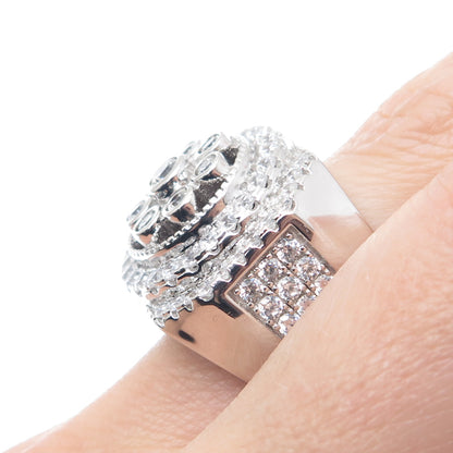 925 Sterling Silver Round-Cut C Z Flower Ring Size 10.5