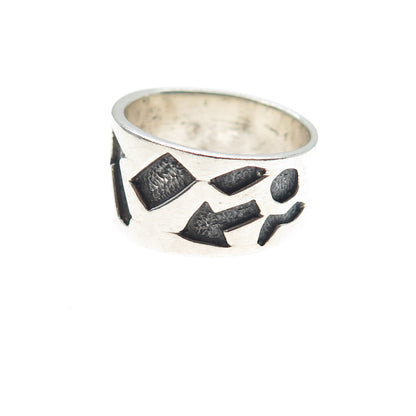 925 Sterling Silver Vintage Modernist Arrow Oxidized Ring Size 7