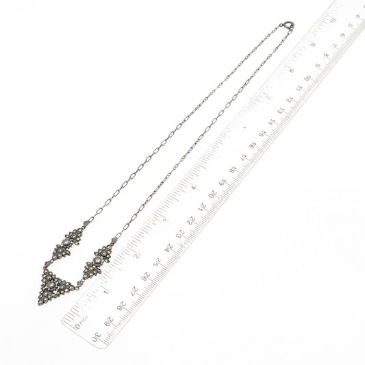 925 Sterling Antique Art Deco Real Marcasite Floral Necklace 18" (missing stone)