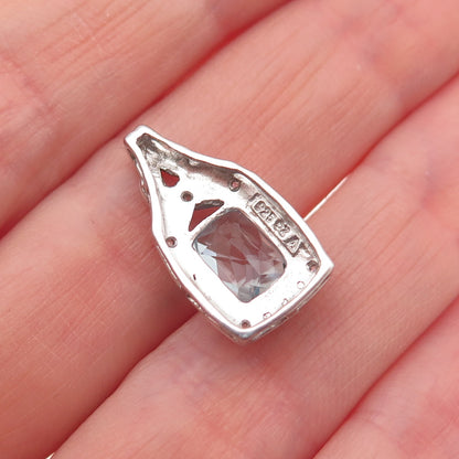 925 Sterling Silver Real Blue Topaz & C Z Mini Slide Charm Pendant