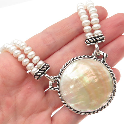 Honora 925 Sterling Silver Real Pearl & MOP Beaded 2-Strand Necklace 16"