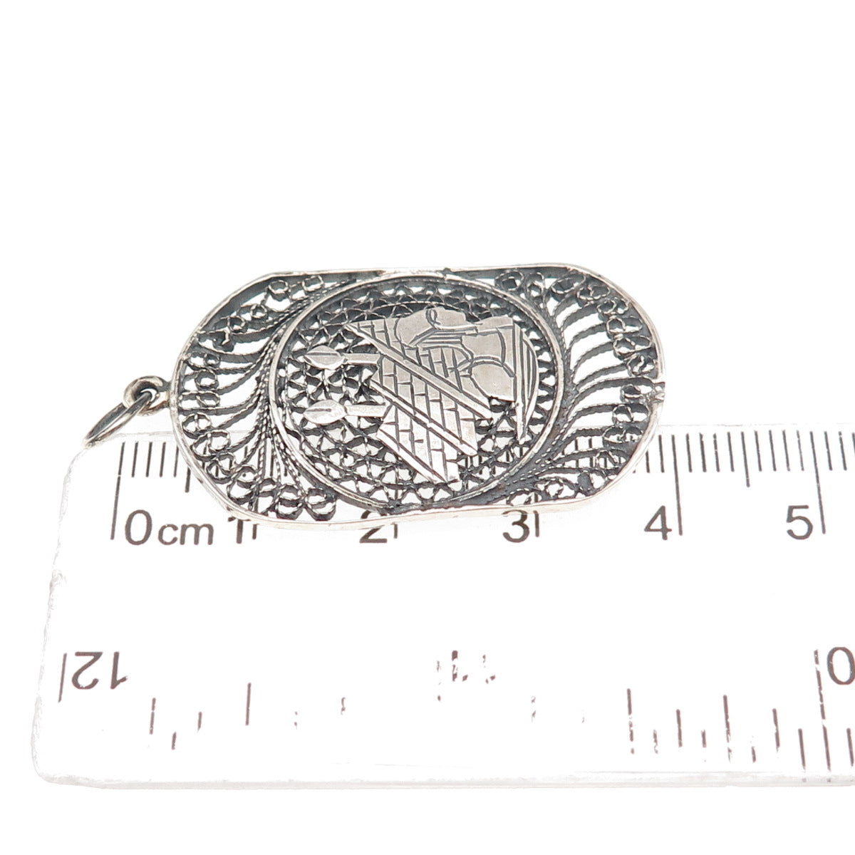 925 Sterling Silver Vintage Egyptian Pyramid Filigree Oxidized Charm Pendant