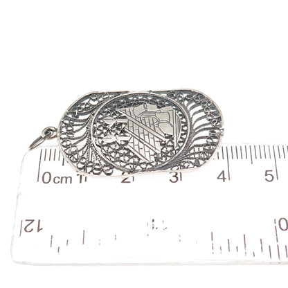 925 Sterling Silver Vintage Egyptian Pyramid Filigree Oxidized Charm Pendant