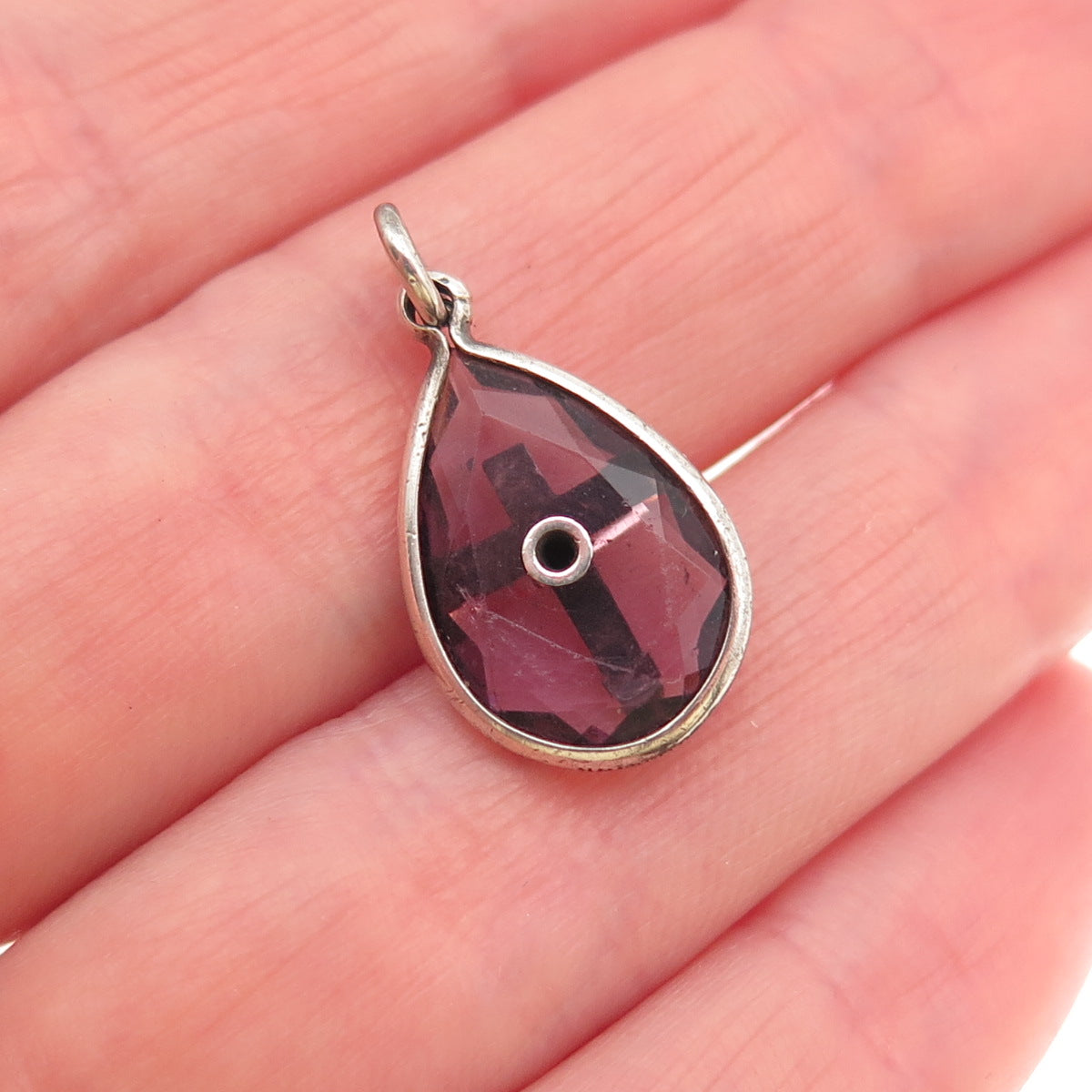 925 Sterling Silver Antique Art Deco Real Amethyst Marcasite Cross Mini Pendant