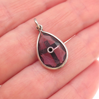 925 Sterling Silver Antique Art Deco Real Amethyst Marcasite Cross Mini Pendant