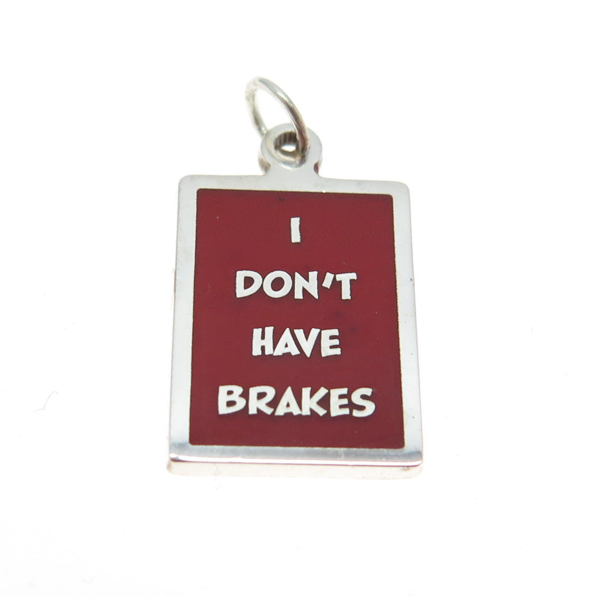 925 Sterling Silver Red Enamel "I Don't Have Brakes" Minimalist Charm Pendant