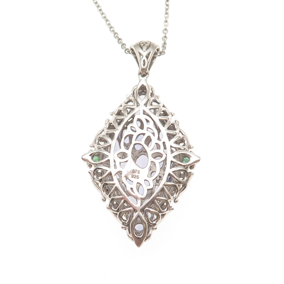 Chuck Clemency Sterling Silver Real Tanzanite & Emerald Cable Chain Necklace 20"