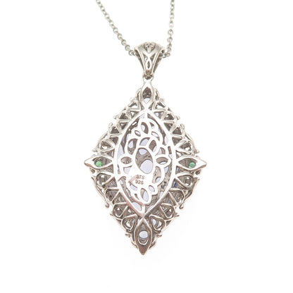 Chuck Clemency Sterling Silver Real Tanzanite & Emerald Cable Chain Necklace 20"