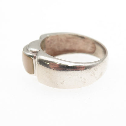 925 Sterling Silver Vintage Real MOP Modernist Oxidized Ring Size 7.25