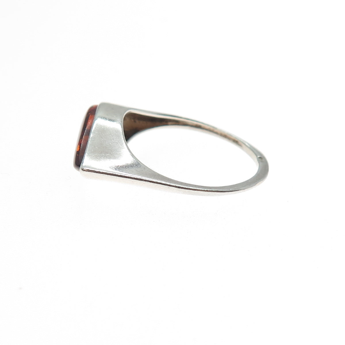 925 Sterling Silver Vintage Real Amber Modernist Wavy Ring Size 9