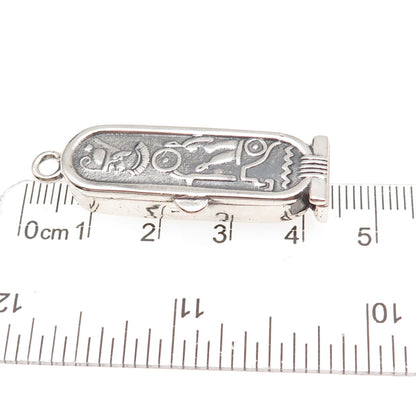 800 Silver Vintage Egyptian Pharaoh Cartouche Oxidized Locket Charm Pendant