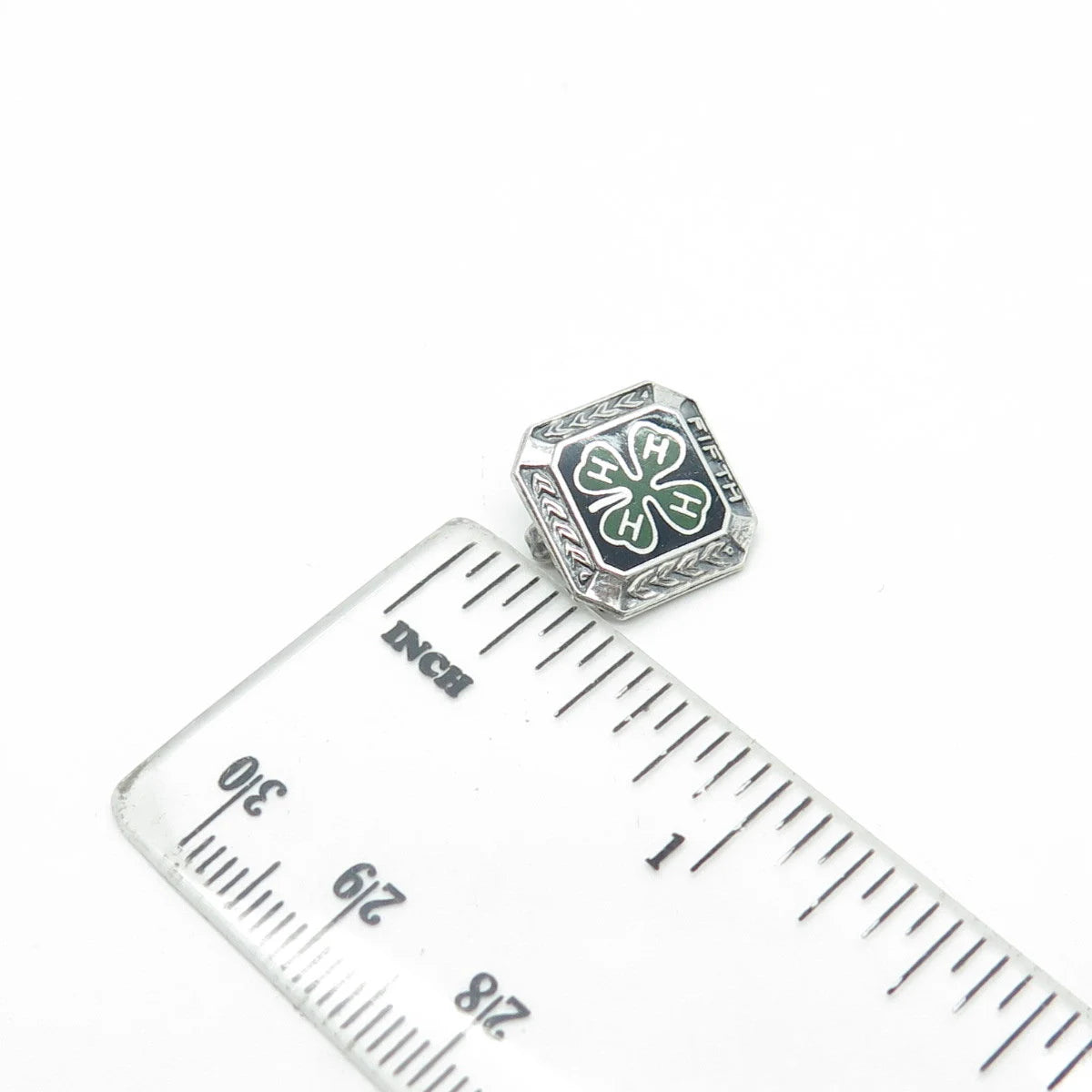 925 Sterling Silver Vintage Metal Illinois Enamel "Fifth" Clover Lucky Brooch