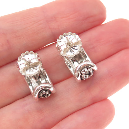 Lois Hill 925 Sterling Silver Vintage Granulated Scroll Hoop Earrings