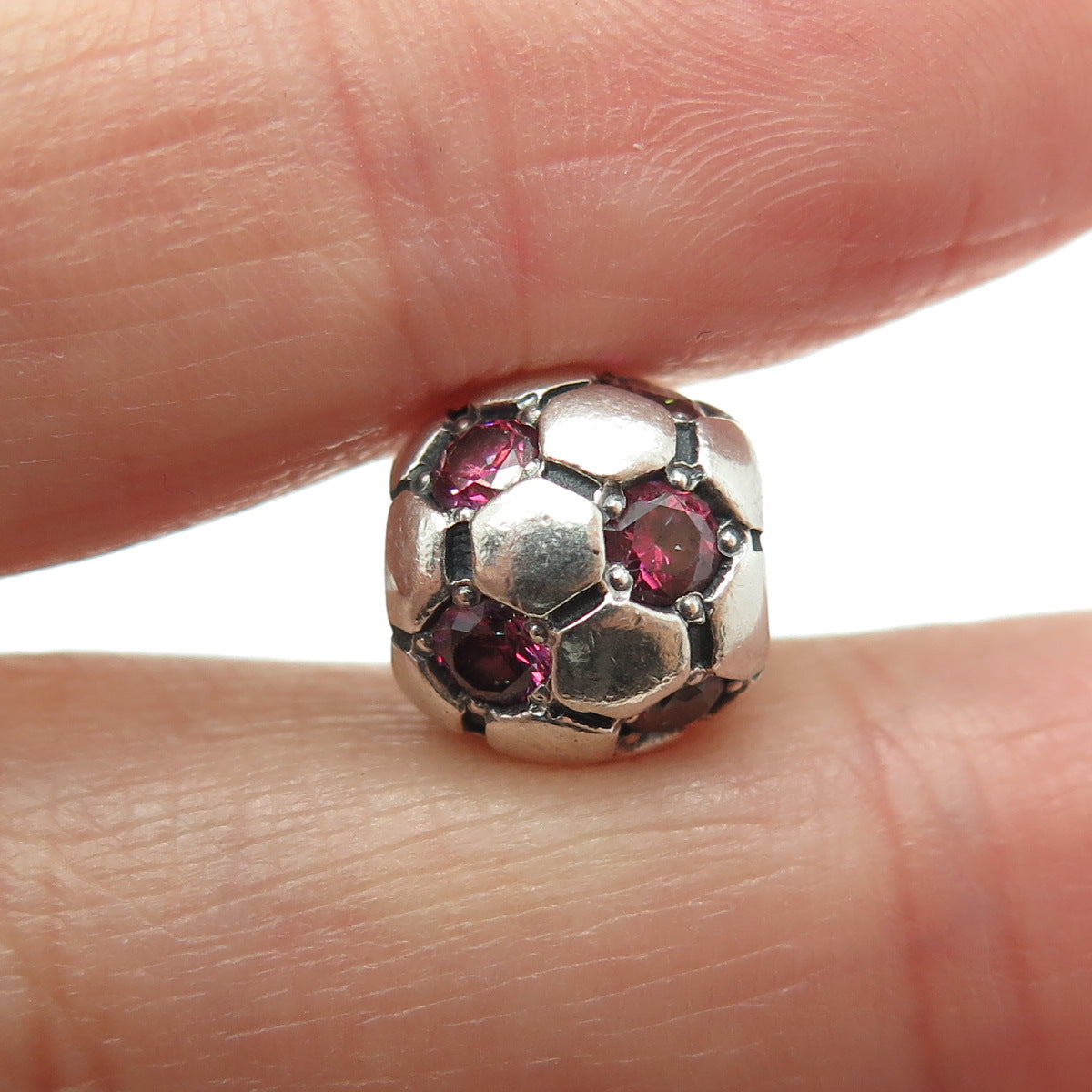 PANDORA 925 Sterling Silver Round-Cut Purple C Z Ball Bead Charm