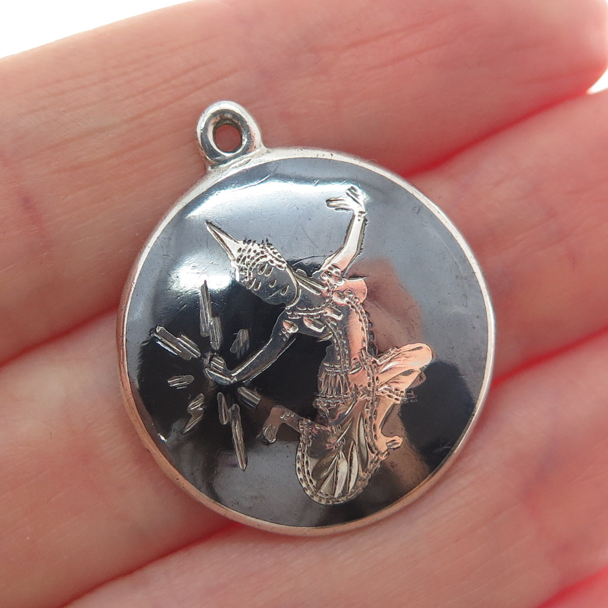 925 Sterling Silver Antique Siam Niello Hindu Goddess Charm Pendant