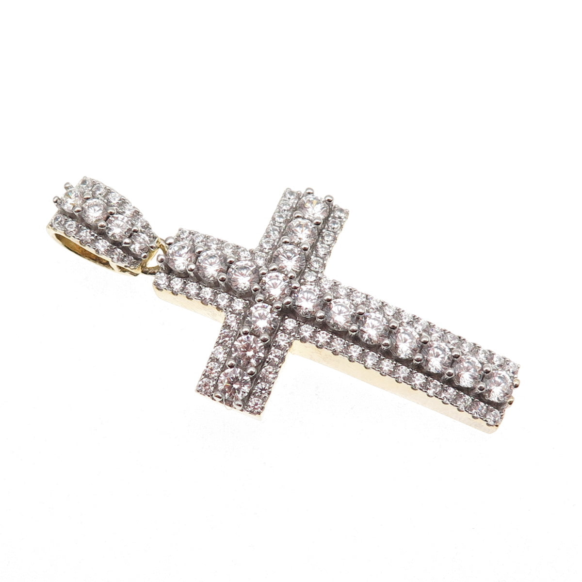 Dadwani 925 Sterling Silver Gold Plated Round-Cut C Z Cross Pendant