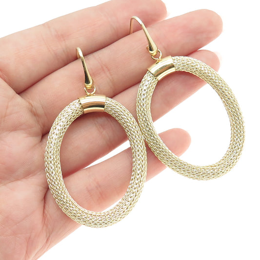 925 Sterling Silver Gold Plated Italy Mesh Oval Dangle Earrings