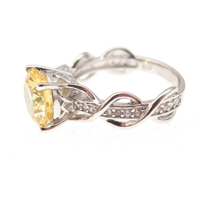 Key Star 925 Sterling Silver Round-Cut Canary & White C Z Ring Size 6