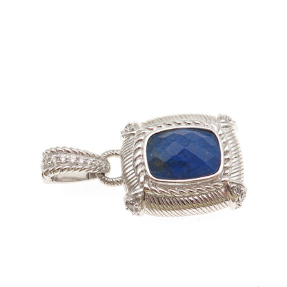 Judith Ripka 925 Sterling Silver Real Lapis & Round-Cut C Z Charm Pendant