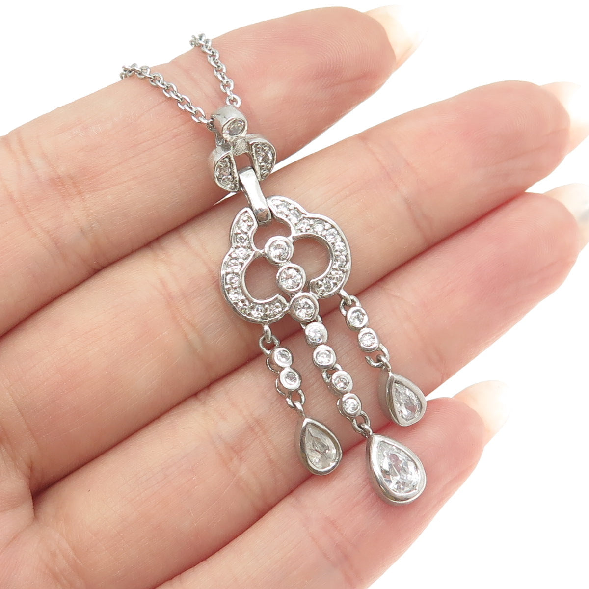 925 Sterling Silver Pave C Z Rolo Chain Necklace 16"