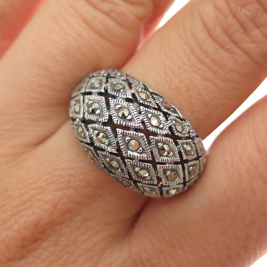 925 Sterling Silver Vintage Real Marcasite Dome Ring Size 8.5
