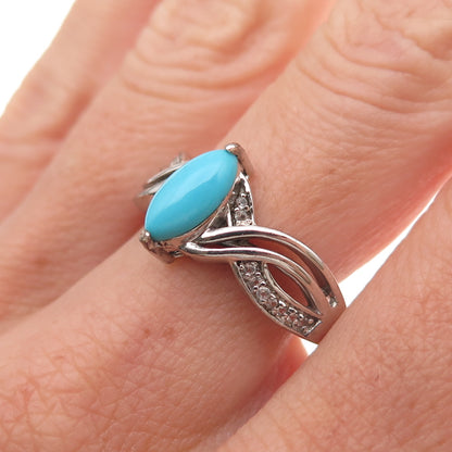 Chuck Clemency 925 Sterling Silver Real Turquoise & White Topaz Ring Size 8.25