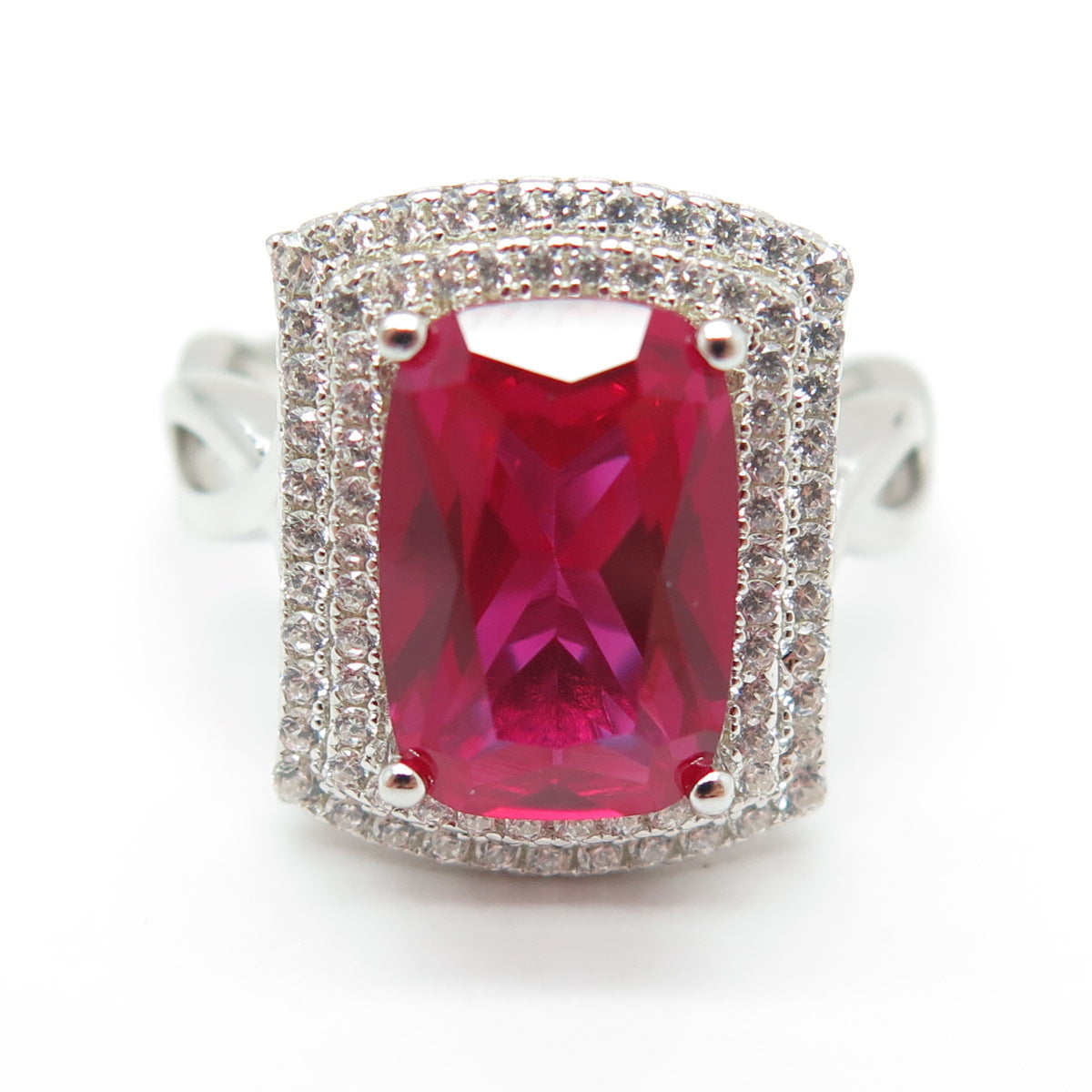 925 Sterling Silver Lab-Created Ruby & Round-Cut C Z Ring Size 8