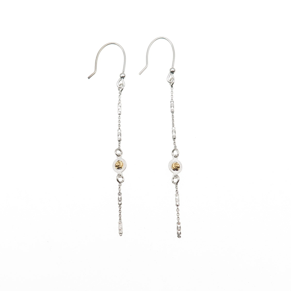 925 Sterling Silver 2-Tone Italy Diamond-Cut Ball Drop Chain Dangle Earrings