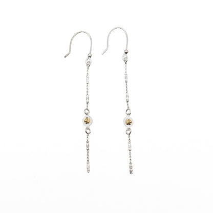 925 Sterling Silver 2-Tone Italy Diamond-Cut Ball Drop Chain Dangle Earrings