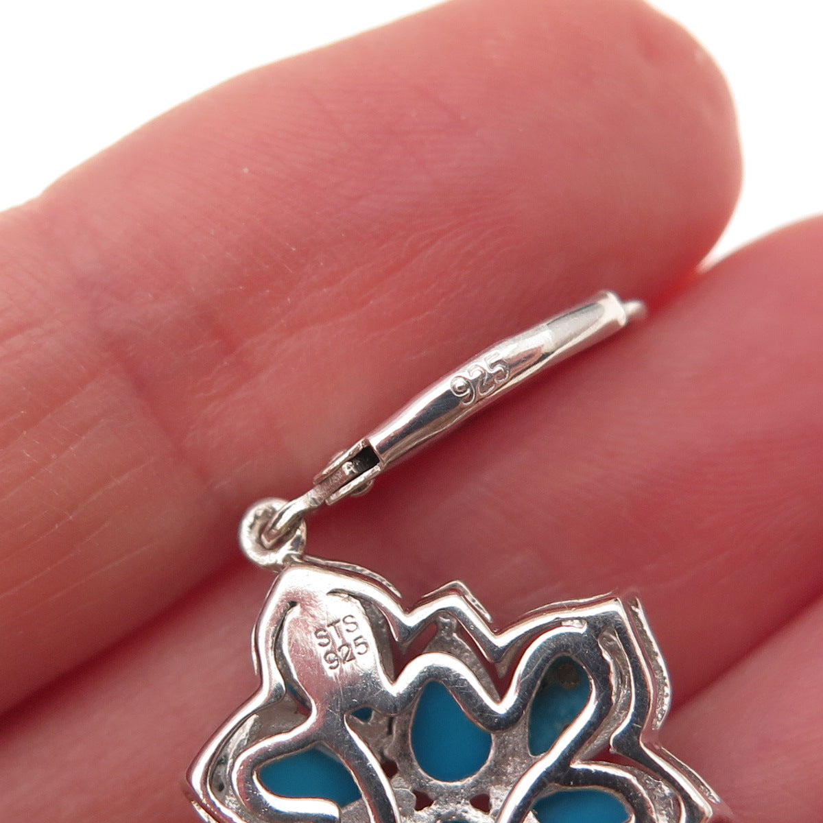 Chuck Clemency Sterling Silver Real Sleeping Beauty Turquoise Floral Earrings