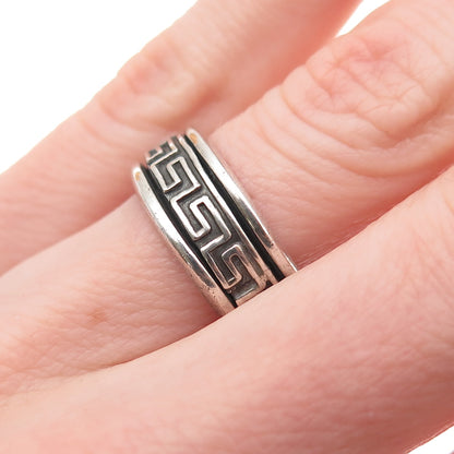 925 Sterling Silver Vintage Mexico Greek Key Oxidized Band Ring Size 6