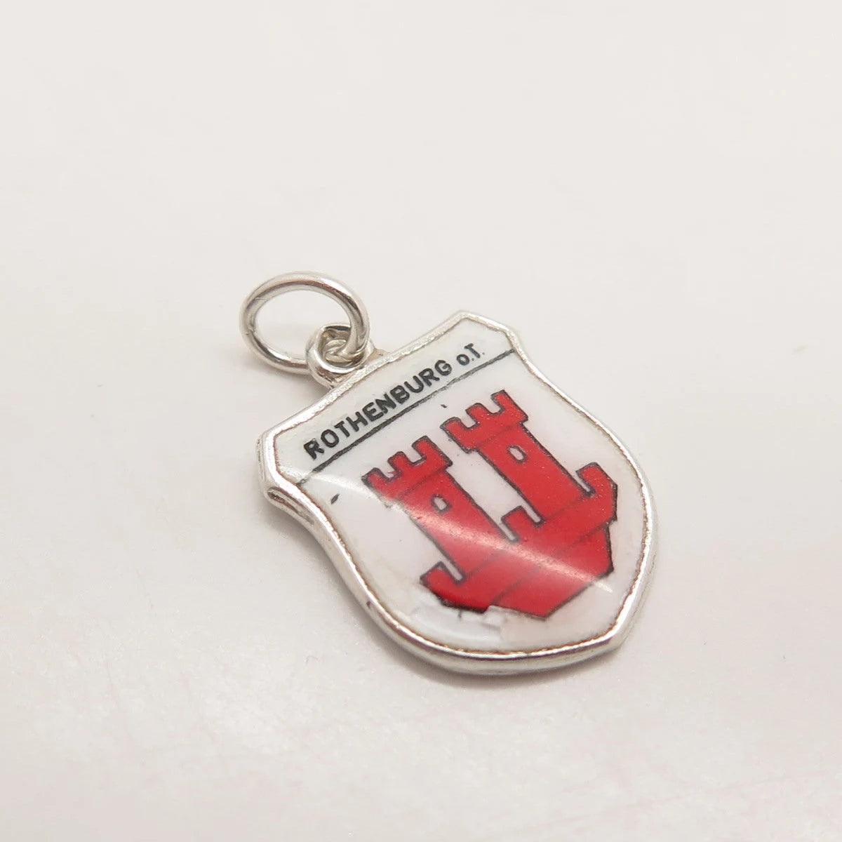 800 Silver Vintage ESJ Enamel "Rothenburg O.T." Minimalist Pendant