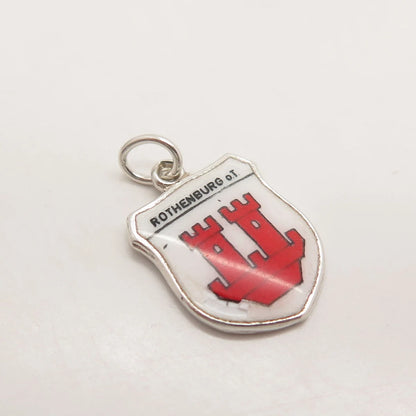 800 Silver Vintage ESJ Enamel "Rothenburg O.T." Minimalist Pendant