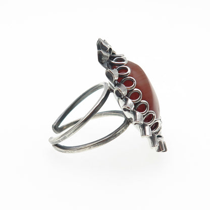 925 Sterling Vintage Brazil Real Agate Modernist Oxidized Adjustable Ring Size 6