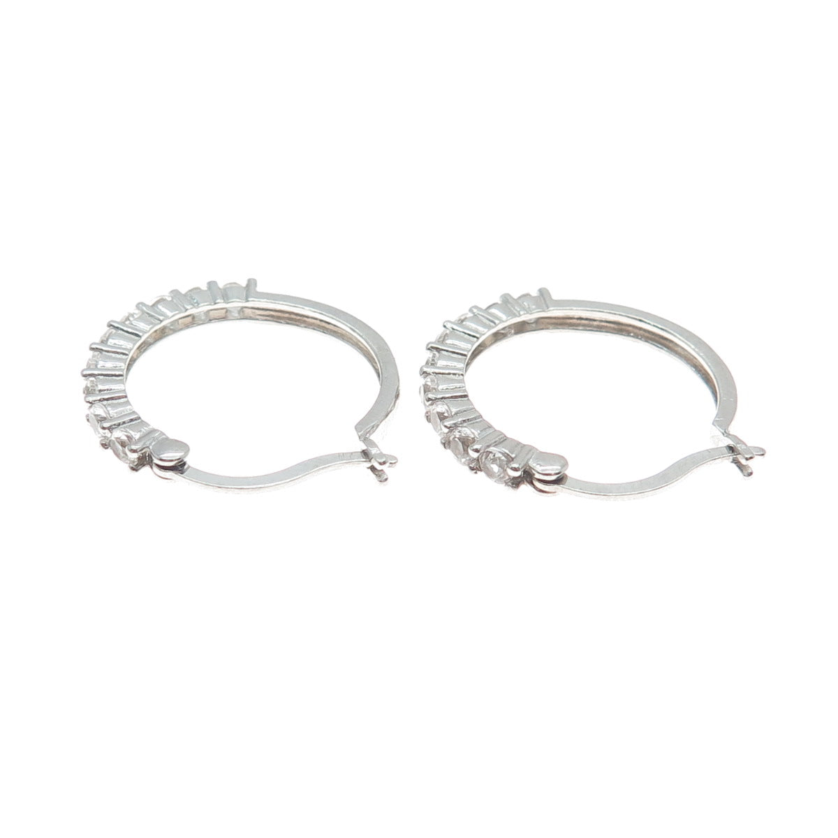 925 Sterling Silver Round-Cut Shaped C Z Hinged Hoop Earrings
