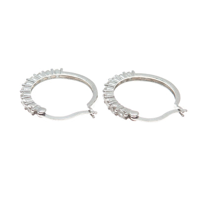 925 Sterling Silver Round-Cut Shaped C Z Hinged Hoop Earrings