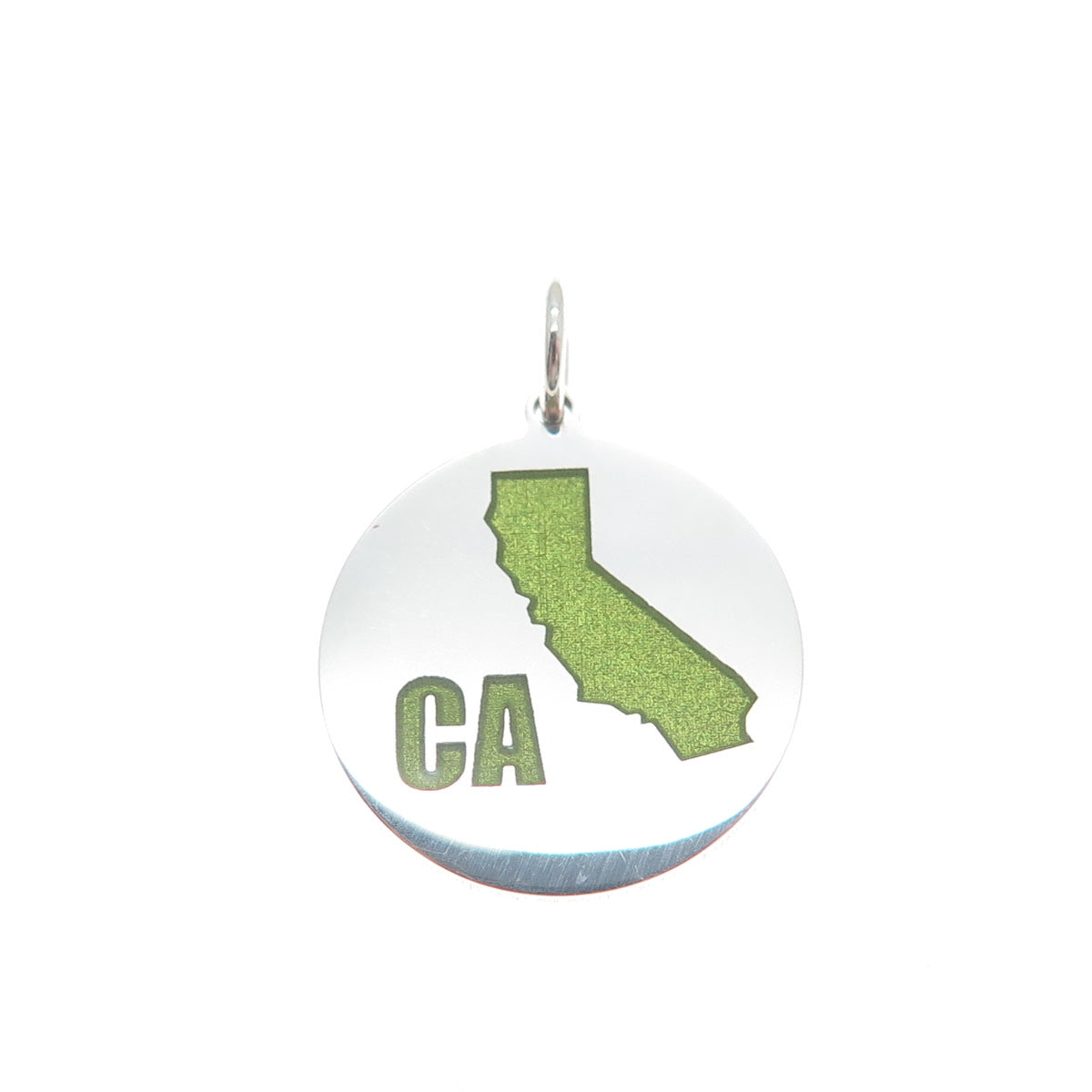 925 Sterling Silver Green Enamel California State Map Minimalist Charm Pendant