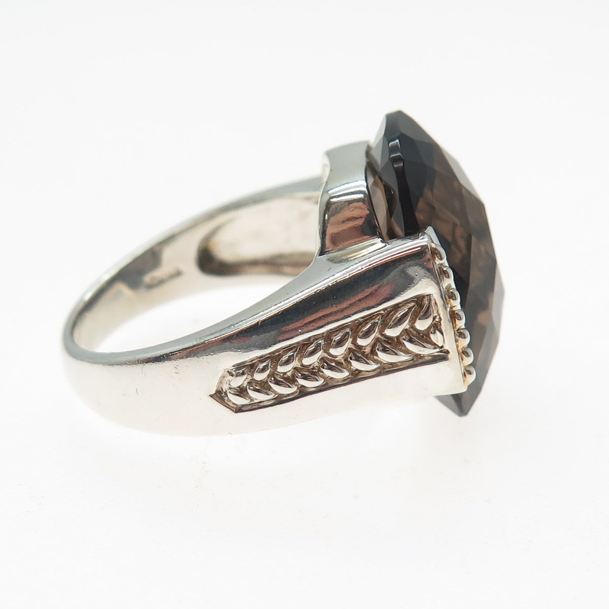 MICHELLE ALBALA Sterling Silver 2-Tone Vintage Real Smoky Quartz Ring Size 9.25
