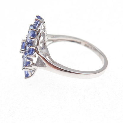 Chuck Clemency 925 Sterling Silver Real Oval & Round-Cut Tanzanite Ring Size 8