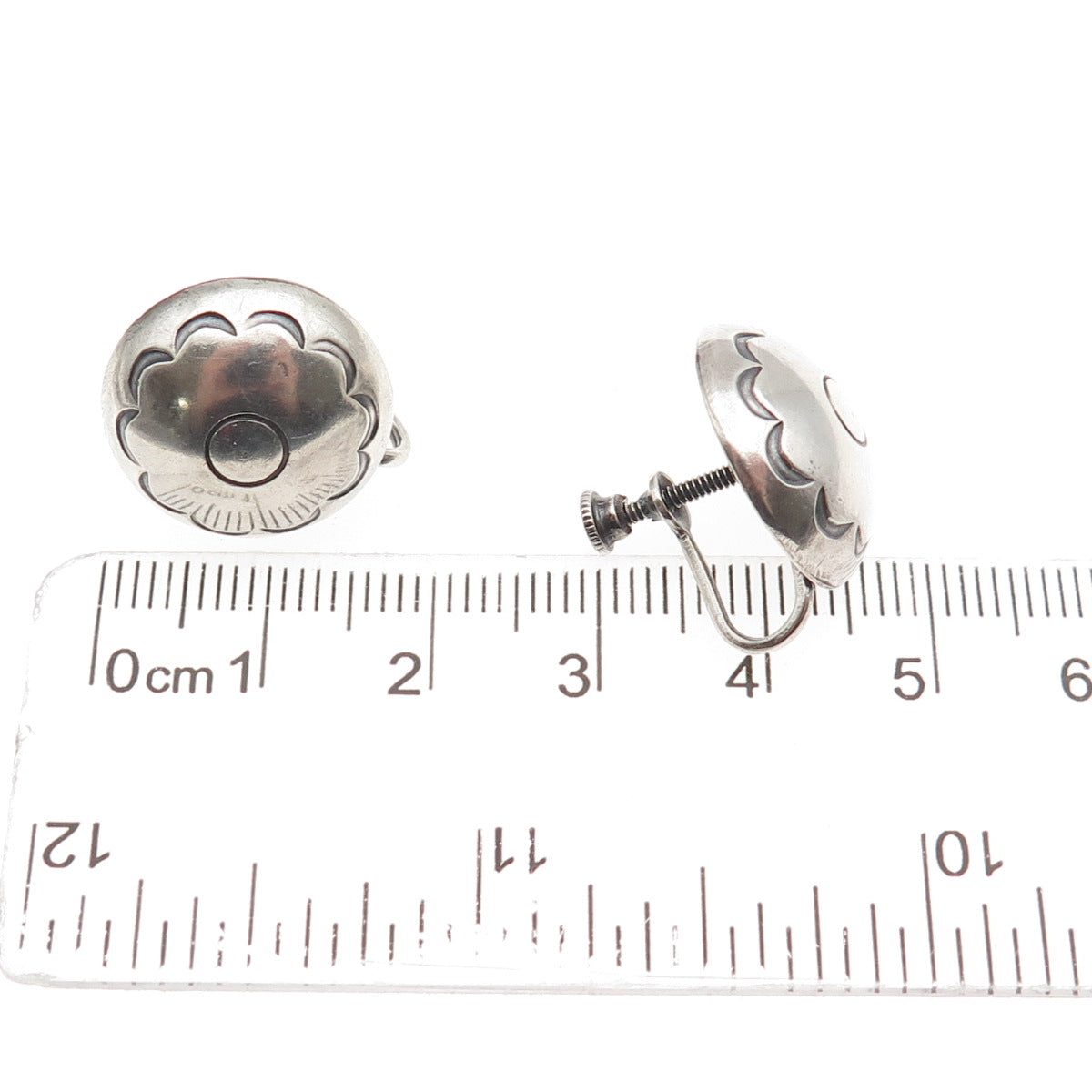 Old Pawn 925 Sterling Silver Vintage Southwestern Concho Screw Back Earrings