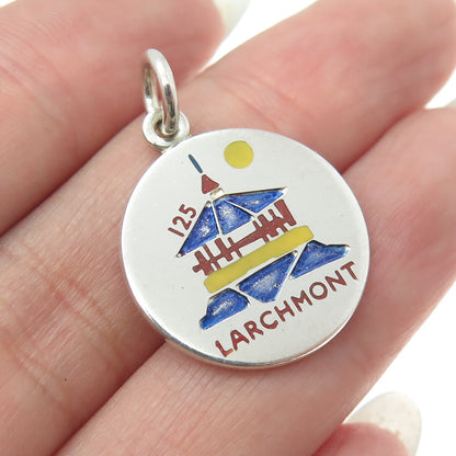 CHARLES THOMAE 925 Sterling Silver Vintage Enamel Larchmont Round Pendant
