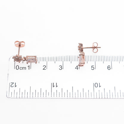 925 Sterling Silver Rose Gold Plated Radiant & Round-Cut C Z Dangle Earrings
