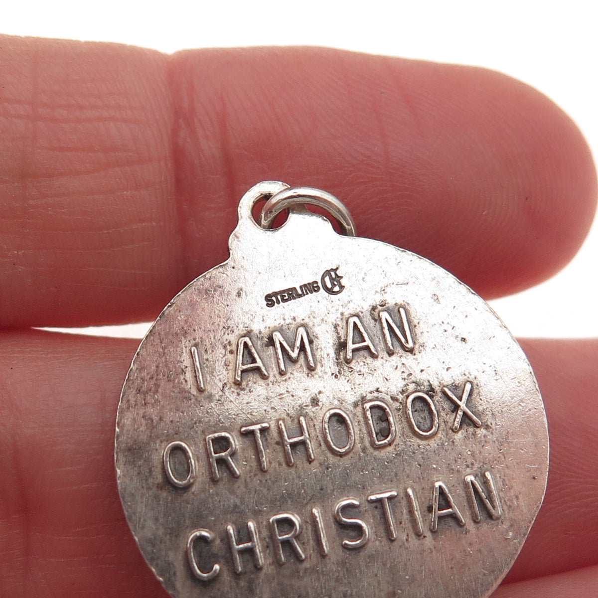 925 Sterling Silver Antique Art Deco Jesus Orthodox Medal Charm Pendant