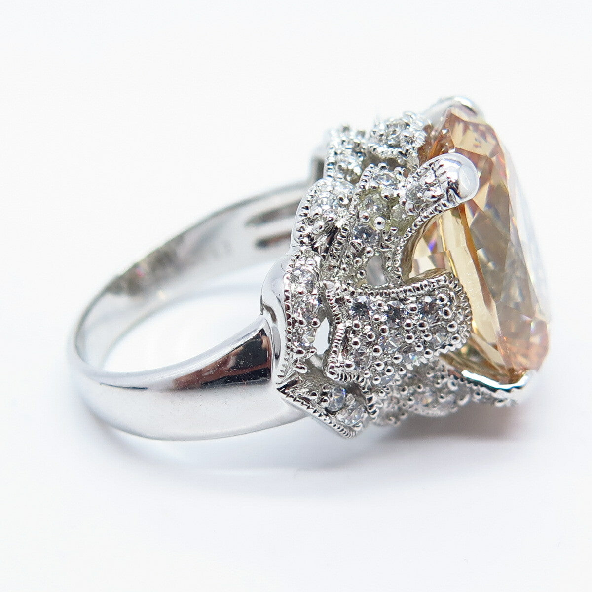 925 Sterling Silver J. Esposito White & Citrine-Tone C Z Ring Size 6.75